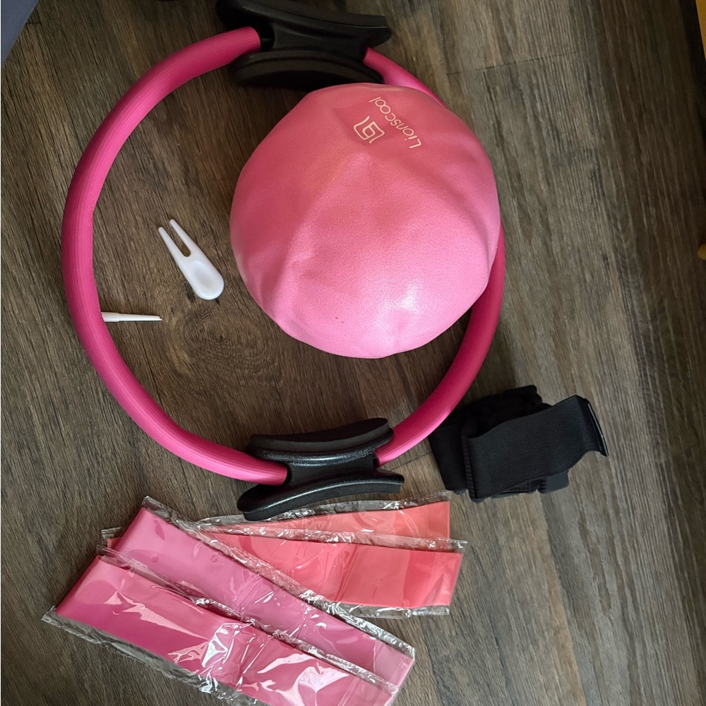 Pink Pilates Ring and Accessories Set